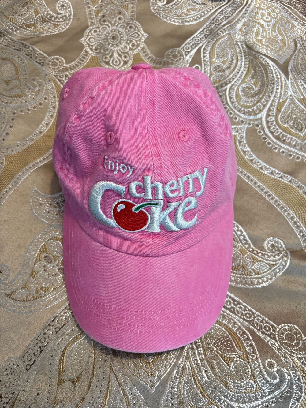 Enjoy Cherry Coke Pink Embroidered Baseball Cap